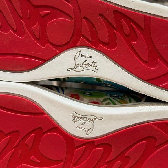 Christian Louboutin White Floral Satin Louis Junior Low-top Sneakers - Picture 8 of 14